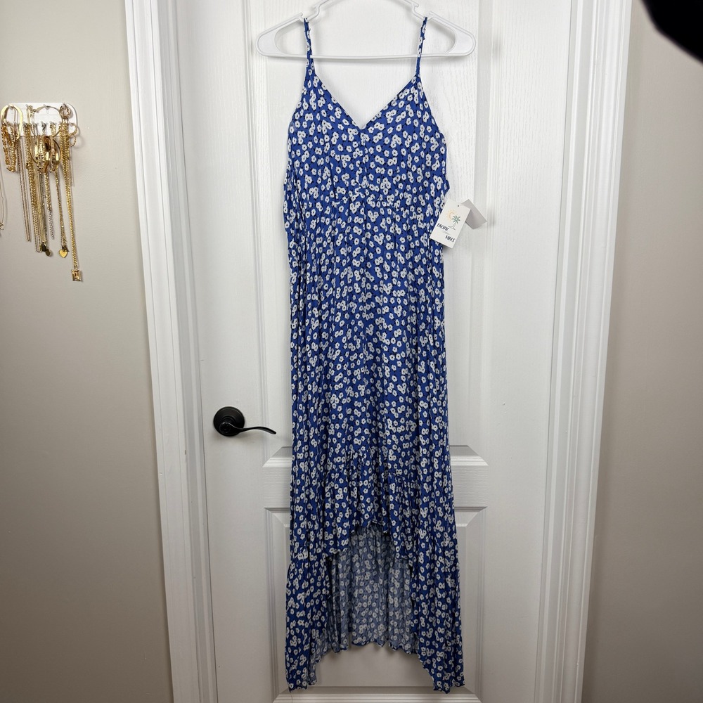 Pacific Vibes Blue Floral High-Low Maxi Dress Women's XL NWT‎ 124212J6
